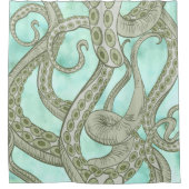 緑水色のタコ触手 シャワーカーテン (正面)