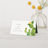 緑水色砂漠サボテン花モノグラム プレイスカード (裏面)