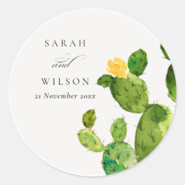 緑水色砂漠サボテン花モノグラム ラウンドシール