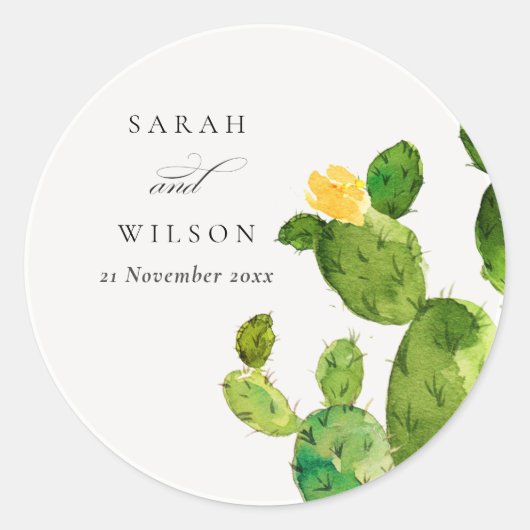 緑水色砂漠サボテン花モノグラム ラウンドシール (正面)