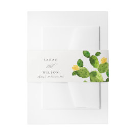 緑水色砂漠サボテン花モノグラム 招待状ベリーバンド