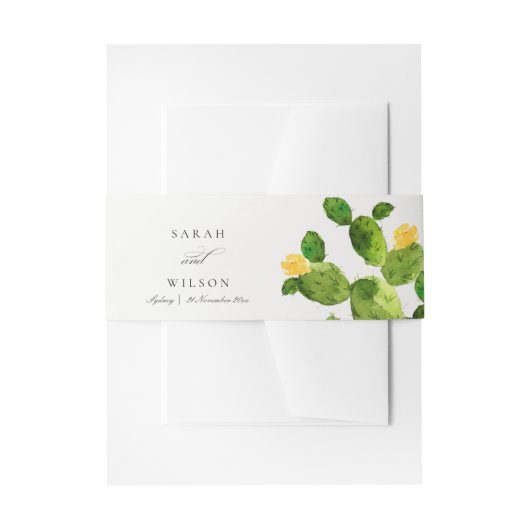 緑水色砂漠サボテン花モノグラム 招待状ベリーバンド (正面例)