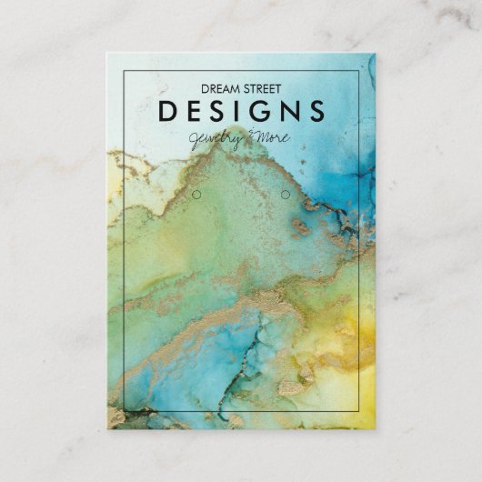 緑水色金ゴールドトレンディーイヤリング表示カード 名刺 (正面)