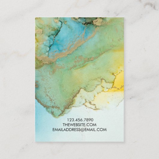 緑水色金ゴールドトレンディーイヤリング表示カード 名刺 (裏面)