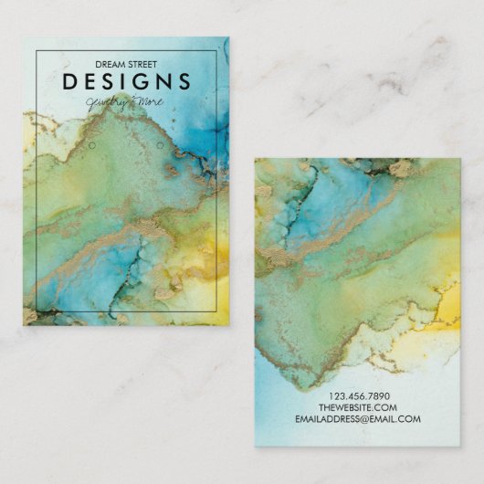 緑水色金ゴールドトレンディーイヤリング表示カード 名刺 (正面/裏面)