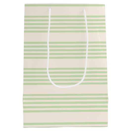 緑淡い色のとベージュ5パターンストライプパターン ミディアムペーパーバッグ (裏面)