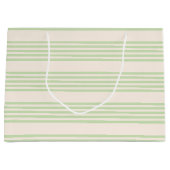 緑淡い色のとベージュ5パターンストライプパターン ラージペーパーバッグ (正面)