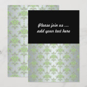 緑淡い色のと銀白色のダマスク模様 招待状 (正面/裏面)