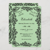 緑淡い色のと黒植物学フローラ30歳の誕生日 招待状 (正面/裏面)