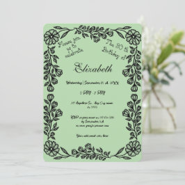 緑淡い色のと黒植物学フローラ30歳の誕生日 招待状