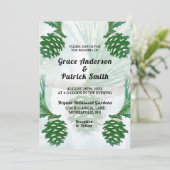 緑淡い色のの冬のパイン結婚コーン 招待状 (スタンド正面)