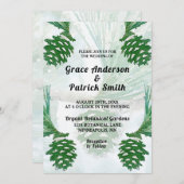 緑淡い色のの冬のパイン結婚コーン 招待状 (正面/裏面)