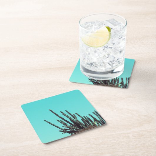 緑淡い色のサボテン多肉植物ミニマリズム スクエアペーパーコースター (インサイチュ)