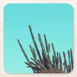 緑淡い色のサボテン多肉植物ミニマリズム スクエアペーパーコースター