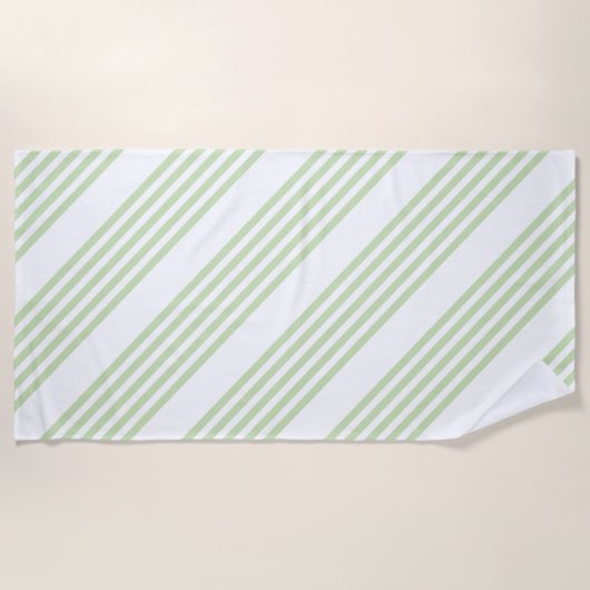 緑淡い色の白5パターンストライプ ビーチタオル (正面)