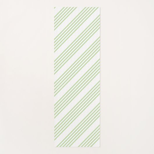 緑淡い色の白5パターンストライプ ヨガマット (正面)