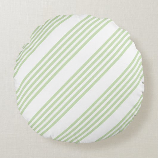 緑淡い色の白5パターンストライプ ラウンドクッション (正面)