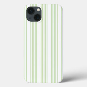 緑淡い色の白5パターンストライプ iPhone 13ケース