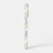 緑淡い色の白5パターンストライプ iPhone 16ケース (右側面)