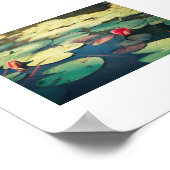 緑淡い色の紅睡蓮の花ポスター ポスター (角)