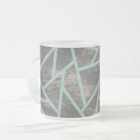 緑淡い色の色モザイク模様 フロストグラスマグカップ (正面左)