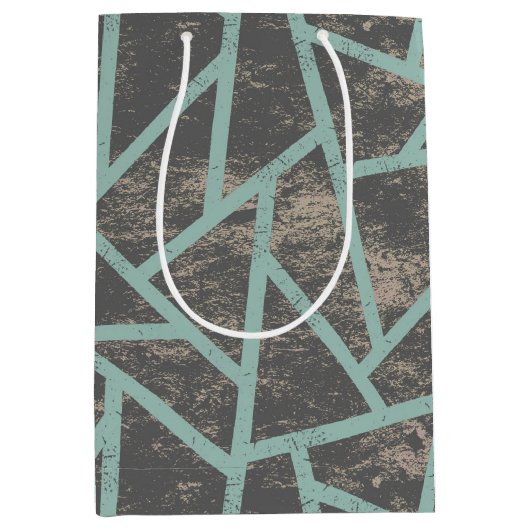 緑淡い色の色モザイク模様 ミディアムペーパーバッグ (正面)