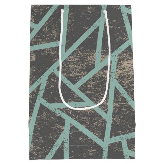 緑淡い色の色モザイク模様 ミディアムペーパーバッグ (裏面)