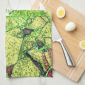 緑淡い色の色絵を描黄色火山石デザイン キッチンタオル (四つ折り)