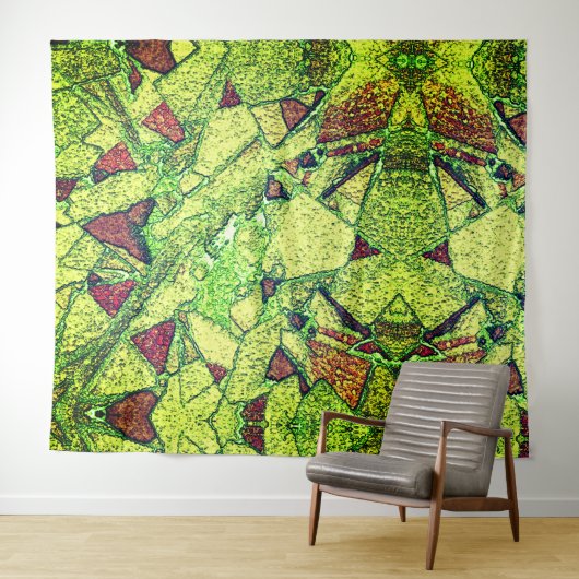 緑淡い色の色絵を描黄色火山石デザイン タペストリー (インサイチュ(横))