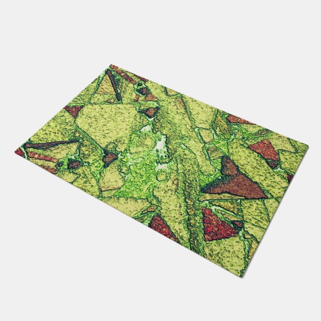 緑淡い色の色絵を描黄色火山石デザイン ドアマット (アングル)