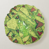 緑淡い色の色絵を描黄色火山石デザイン ラウンドクッション (正面)