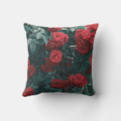 緑淡い色の赤バラ花枕クッション クッション (裏面)