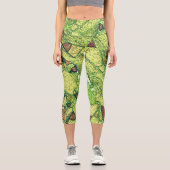 緑淡い色の黄絵を描火山岩スケッチ カプリレギンス (正面)