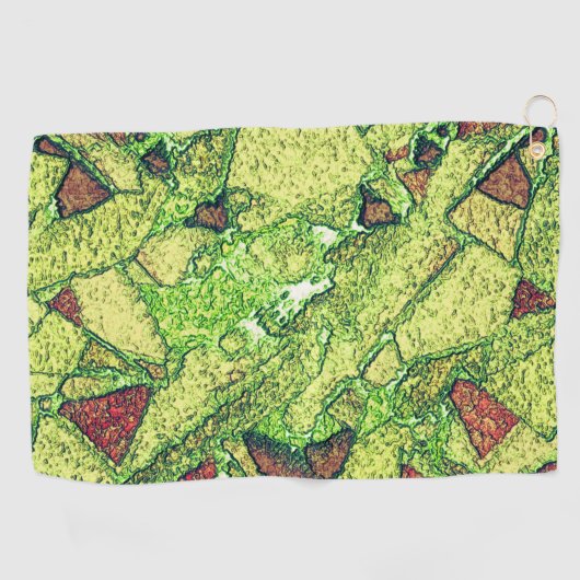 緑淡い色の黄絵を描火山岩スケッチ ゴルフタオル (横)