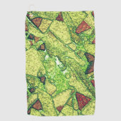 緑淡い色の黄絵を描火山岩スケッチ ゴルフタオル (正面)