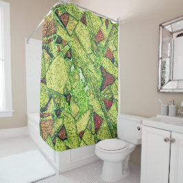 緑淡い色の黄絵を描火山岩スケッチ シャワーカーテン