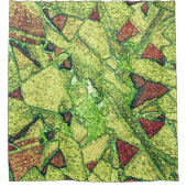 緑淡い色の黄絵を描火山岩スケッチ シャワーカーテン (正面)