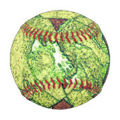 緑淡い色の黄絵を描火山岩スケッチ 野球ボール (正面)