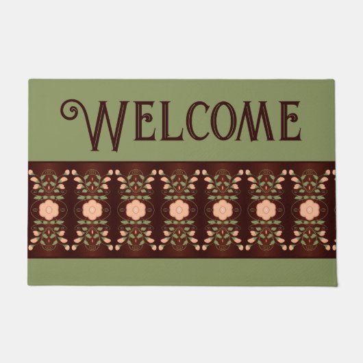 緑濃い茶色と桃 ドアマット (正面)