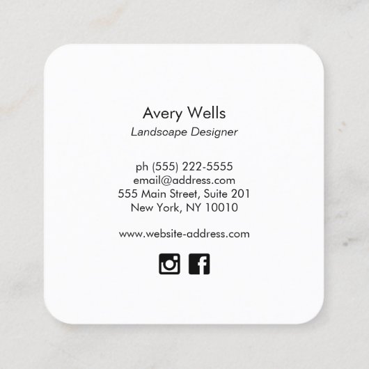 緑熱帯リーフ木風景画デザイナー スクエア名刺 (裏面)