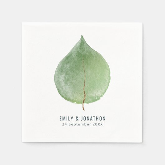 緑独身ののユーカリの葉の名前の日結婚付 スタンダードカクテルナプキン (正面)