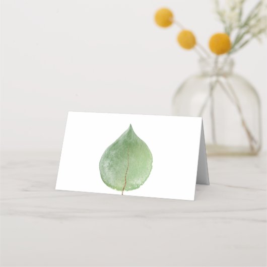 緑独身ののユーカリの葉の名前の日結婚付 プレイスカード (裏面)