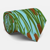 緑猫尾花柄パターン ネクタイ (ロール)