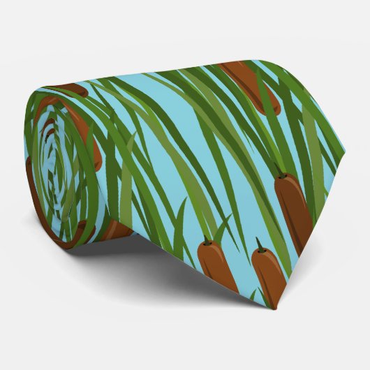 緑猫尾花柄パターン ネクタイ (ロール)