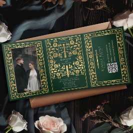緑王室の中世結婚刀のQRコード 三つ折り招待状