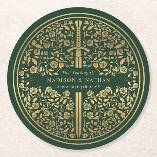 緑王室の中世結婚刀 ラウンドペーパーコースター (正面)