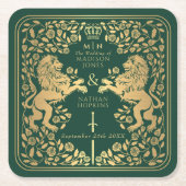 緑王室の獅子中世結婚剣 スクエアペーパーコースター (正面)