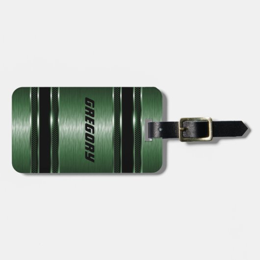 緑男らしのメモダンフェイクタルストライプ ラゲッジタグ (正面横)