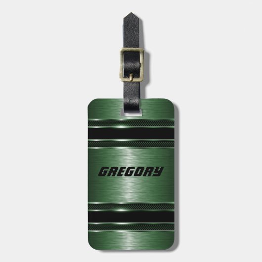緑男らしのメモダンフェイクタルストライプ ラゲッジタグ (正面縦)