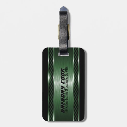 緑男らしのメモダンフェイクタルストライプ ラゲッジタグ (裏面縦)